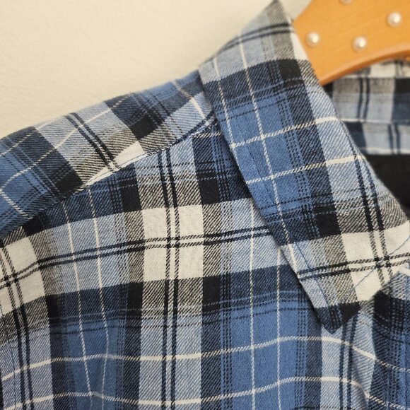 Forever 21 Blue White Plaid Cropped Button Down Shirt Short Sleeve Casual - Picture 5 of 12